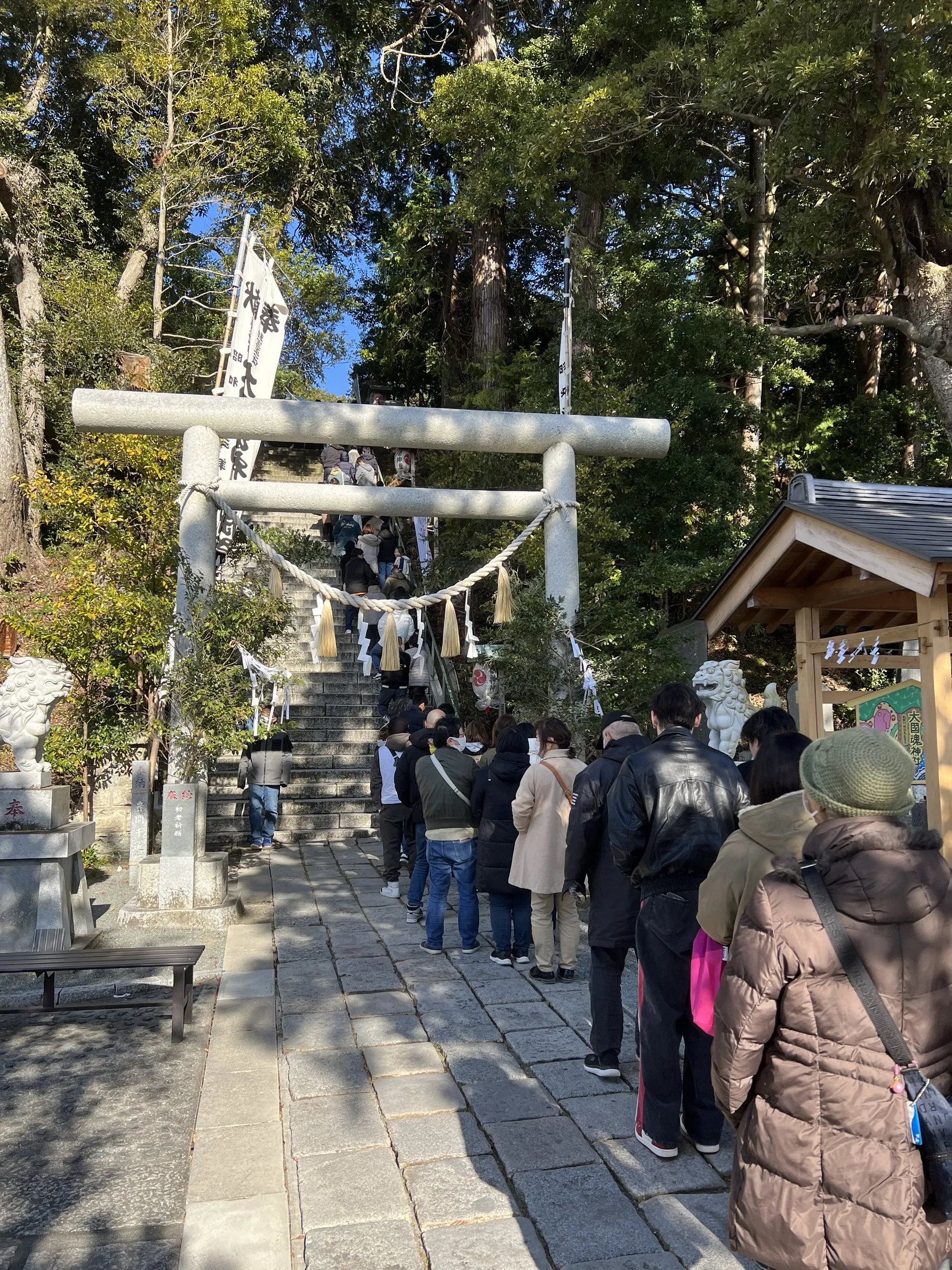 お正月、鳥居の前に続く参拝の列